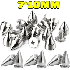 DIY 콘 스터드 및 스파이크 펑크 메탈 실버 골드 이중 캡 스크류백 리벳 라운드 네일 DIY 의류 신발 가방 칼라 액세서리, 100 PCS, 7x10mm