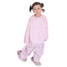 투피스 아동 전신미술가운 / 상하의 미술가운 방수, 연핑크흰땡