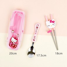 韓國 lilfant 凱蒂貓304不鏽鋼兒童餐具組： 多款選擇, 1個, 小盒組, 粉紅色, 學習筷、湯匙、叉子、水杯