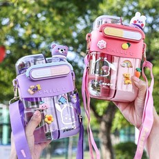 網紅高顏值雙飲雙倉大容量吸管水杯-食品級兒童水杯, 倉庫清倉隨機款，雙飲雙倉+隨機3D貼紙+卡通貼紙×1個