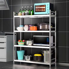 不銹鋼廚房置物架 多層落地置物架 可調高度收納架 - 烤箱鍋/微波爐多功能收納, 1個, 三層高80公分【無護欄】,加厚 長50寬30