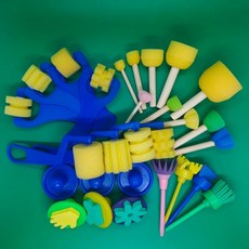 兒童圓形蘑菇頭海綿印章繪畫工具 幼兒園創意塗鴉藝術親子拓印套裝, 1個, 新款創意DIY繪畫工具F款 28支 黃彩
