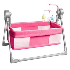 신생아 전동 흔들침대 자동 스마트 흔들의자 블루투스 모기장, A. 핑크+리모컨+모기장 매트리스