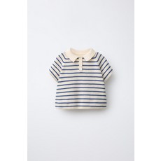 ZARA 스트라이프 니트 폴로셔츠 - 크림 블루 2209597080