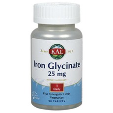 KAL 甘氨酸鐵25mg素食片, 1個, 90 件