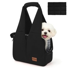 작은 개와 고양이를 위한 강아지 지갑 6개의 큰 주머니가 있는 부드러운 면의 반려동물 토트백 쿠션이 접이식 여행용 최대 6파운드 베이지 13 6인치 L x 6 W 10인치, Black, 13.6"L x 6.6"W x 10.0"H