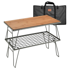 Campingmoon 柯曼 折疊網桌 鋼網桌 露營置物桌 T-230 層層疊鋼網桌 鋁合金, 黑色2桌+1竹板1收納包【T230】