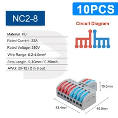 레고호환 라이트 블록 라이트브릭 배선 커넥터 박스형 범용 컴팩트 스플리터 전기 케이블 푸시인 도체 레버, 10 10PCS NC-2-8