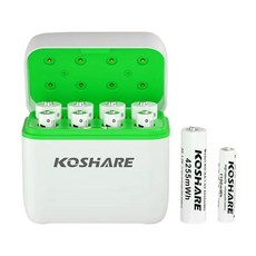 KOSHARE 8구 슬롯 스마트 배터리 충전기 +AA 4255mWh /AAA 1100mWh 건전지 세트 KS-L812, 1개