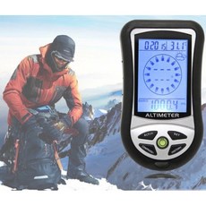 8 in 1 디지털 고도계 기압계 온도계 나침반 - LCD 백라이트 등산용 다기능 휴대 장비, 1개, 실버+블랙