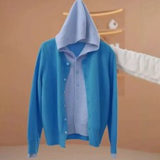 ROYALBELLE 여성 버튼 장식 배색 후드 스웨터 캐주얼 데일리 레이어드 스타일 니트 가디건 M0090804