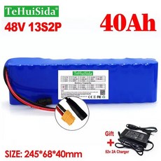 48V 60Ah 1000w 13S2P XT60 리튬 이온 배터리 팩 60000mah 54.6v 전자 자전거 전기 스쿠터 BMS 충전기, [05] 13S2P 48V 40Ah