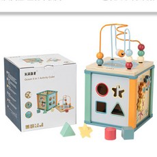 木製玩具A5L 趣味海洋森林四面體多功能繞珠木質百寶箱 兒童早教玩具 六面體積木 幼兒音樂玩具 海洋款（彩盒）, 1個, 海洋款（彩盒）邊角輕微凹、商品完整