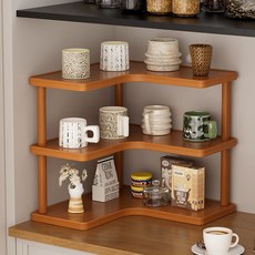 ORZQU 다용도 주방 다층의 진열대 컵정리대 원목 수납 선반, 1개, 사진색