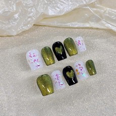 手工穿戴甲 美甲貼片 貓眼 簡約設計, 1個, 1473超短梯,特小號XS