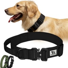 Canisalfa 3.8cm1.5인치 대형견용 조절 가능한 전술 개 목걸이 손잡이 및 퀵 릴리즈가 있는 나일론 튼튼함 금속 버클 GPS 목줄 부착 옵션이 블랙 M 104, Canisalfa 3.8cm1.5인치 대형견용 조절 가