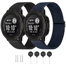 HQzon Garmin Instinct 1/2/3 45mm 솔라/포러너 965 시계와 호환되는 22mm 탄성 나일론 밴드 부드럽고 통기성이 좋은 스포츠 교체 스트랩 Feni, 블랙-다크 블루