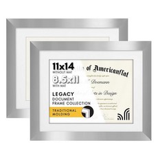 AmericanFLAT 플랫27.9x35.6cm11x14인치졸업장프레임및비산방지유리-21.6x27.9cm8.5x11인치프레임으로사용또는매트가없는디스플레이27.9x35.6cm11, 2팩, 실버