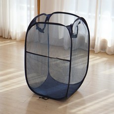 이지유 접이식 메쉬 빨래 바구니 원터치 세탁 보관 햄퍼, 네이비