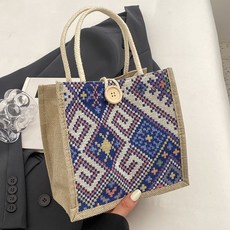 文青風帆布便當袋, 藍色紐扣款, 1套
