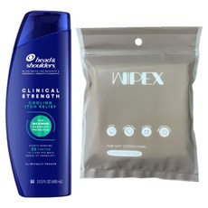 헤드앤숄더 클리니컬 스트렝스 쿨링 이치 릴리프 샴푸 400ml + wipex 퓨어 소프트 코튼 타올 6매입, 1세트