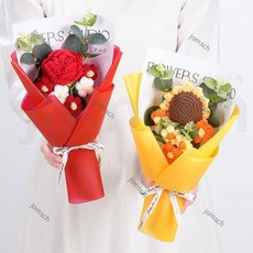 畢業花束 畢業禮物 母親節花束 帶燈毛線花 玫瑰花 向日葵花束 編織花 創意禮品 520花束, 毛線手提袋【粉玫瑰花】+賀卡,帶燈款, 1個
