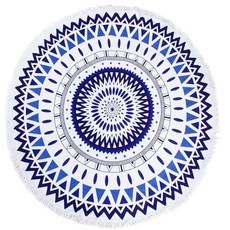 [SEASONS]棕櫚葉印花圓形沙灘巾 柔軟快乾大尺寸海灘墊 戶外野餐巾, 藍色, 1個