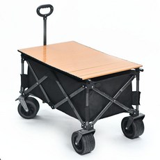 坦克輪推車 寵物外出車 聚攏式露營車 野餐車 折疊擺攤 大容量 寵物 貓 狗狗, 聚攏款黑色+木紋色桌板, 1個