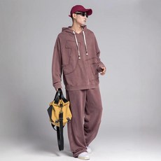 美式做舊衛衣套裝 情侶連帽運動休閒套裝