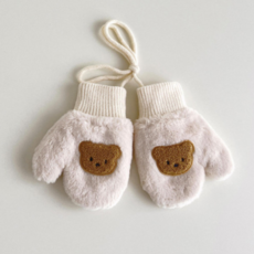 유아 벙어리 장갑 부들 곰돌이 패치 퍼 3~5세