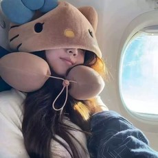 헬로키티 후드 목베개 귀여운 캐릭터 여행용 U자형 베개 부드럽고 편안한 착용감