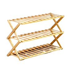 竹製摺疊鞋架 免安裝可折疊多層收納架 簡易盆栽置物架, 1個, 竹製摺疊鞋架 (3層 100CM寬)