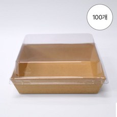샌드위치 크라프트 정사각4호 용기 + 뚜껑 세트 120*110*35mm, 1세트, 100개