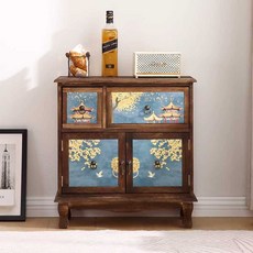 복고풍 서랍장 모듈 원목 보조 레트로 산업 오동나무, 1개, 빈티지 브라운 2층