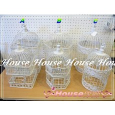 *︵House傢飾︵* 復古洗白鐵製鳥籠花器 (米白色) - 限量新款