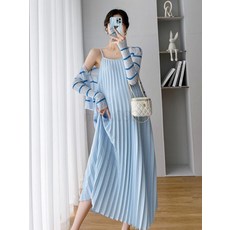 임부복 쉬폰 주름 뷔스티에 롱스커트 가디건 세트