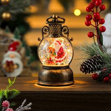 圣诞发光手提风灯摆件 USB带音乐飘雪小夜灯摆件圣诞节儿童小礼物, 老人抱熊