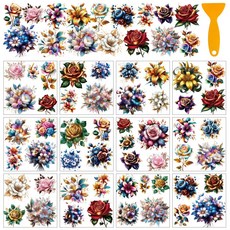 PVC 열전사 스티커 창문 컵 화분 데코 인테리어 14x14cm 12장세트 12가지 디자인, 꽃2