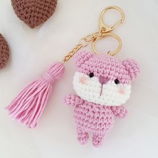 [JW손뜨개] 귀여운 동물 키링 (곰 토끼 고양이) 만들기 패키지, 핑크곰돌이, 1개
