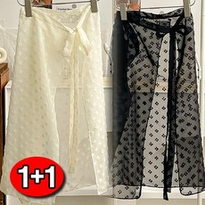 안녕릴리 여성 레이스 플라워 시스루 레이어드 스커트 세트