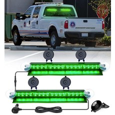 Xprite 2x16 비상 대시 스트로브 조명 22가지 모드 및 안정적인 진공 흡입 컵 앞유리 바이저 교통 알루미늄 듀얼 라이트바 건설 트럭 쟁기 우편 보안 자동차용 화이트, 16", Green