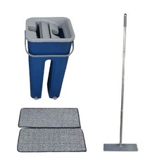免手洗平板拖把桶組 (刮刮樂/除塵拖把), 1組, 深藍色