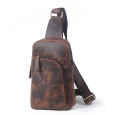 創者皮具 復古瘋馬皮 斜背包, 深古棕-長16cmX寬6cmX高27cm