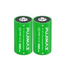 PUJIMAX D형 알카라인 건전지 1.5V 10000mWh(TPC) 충전식 배터리 장 난감 투광등용 플래시라이트 USB C타입, 1개, 2개입