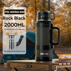 【台灣熱銷Top1】NRMEI 水壺保溫壺大容量戶外便攜熱水瓶車載旅行6.1L, 1個, 黑色 2000ml, 黑色, 2000ml