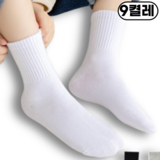 지빈 남녀공용 스포츠 베이직 중목 양말 9켤레, 무지화이트