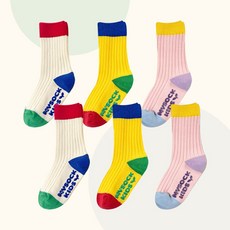 마이싹 큐브 배색 골지 아동 양말 6켤레