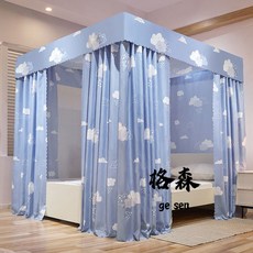 【格森】臥室公主風式蚊帳加厚三開門床簾遮光防風防塵全封閉床幔支架一體, 【單蚊帳】無支架,1米寬  2米長