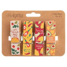 Karma 칩 클립 - 백 클립 - 감자 칩 백 클립 - 음식 및 보관을 위한 다채롭고 재미있는 백 클립 - 원 사이즈 - 타코