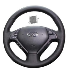 핸드 바느질 블랙 천공 가죽 내부 자동차 핸들 커버 미끄럼 방지 및 통기성 초미세 섬유 가죽 인피니티 EX25/EX35/EX37/G37/G35/Q40/QX50/Q60/IPL, 핸드 바느질 블랙 천공 가죽 내부 자동차 핸들 커버,